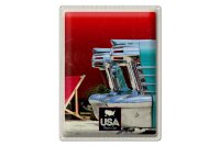 Blechschild Reise 30x40cm Amerika Oldtimer blau Silber...