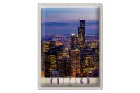 Blechschild Reise 30x40cm Chicago Amerika USA Hochhaus Abend