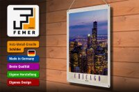 Blechschild Reise 30x40cm Chicago Amerika USA Hochhaus Abend