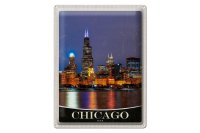 Blechschild Reise 30x40cm Chicago USA Amerika Abend am Meer