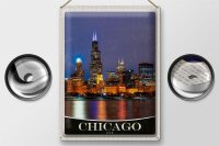 Blechschild Reise 30x40cm Chicago USA Amerika Abend am Meer
