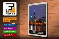 Blechschild Reise 30x40cm Chicago USA Amerika Abend am Meer