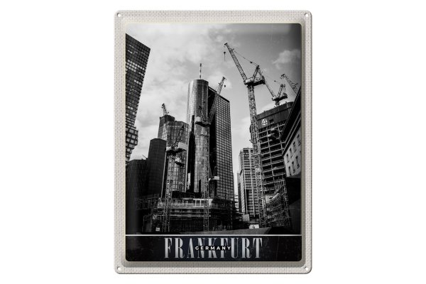 Blechschild Reise 30x40cm Frankfurt Stadt Neubau Hochhaus Urlaub