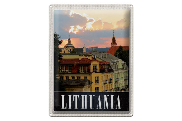 Blechschild Reise 30x40cm Litauen Gebäude Gemälde