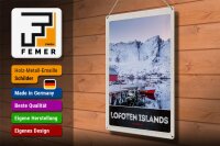 Blechschild Reise 30x40cm Lofoten Island Norwegen Winter Schnee