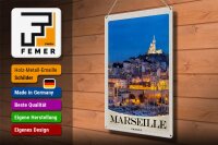 Blechschild Reise 30x40cm Marseille Frankreich Kirche Nacht