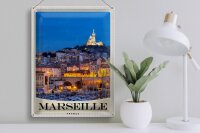 Blechschild Reise 30x40cm Marseille Frankreich Kirche Nacht