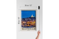 Blechschild Reise 30x40cm Marseille Frankreich Kirche Nacht