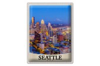 Blechschild Reise 30x40cm Seattle USA Amerika Stadt Abend...