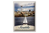 Blechschild Reise 30x40cm Seattle USA Boot Schiff Stadt Meer