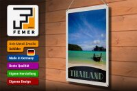 Blechschild Reise 30x40cm Thailand Meer Boot Gebirge Himmel