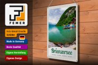 Blechschild Reise 30x40cm Brienzersee Schweiz Boot Gebirge