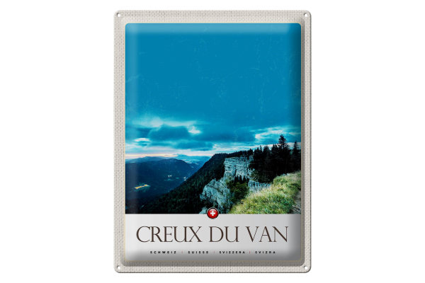 Blechschild Reise 30x40cm Creux du Van Aussicht Gebirge Urlaub