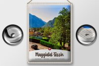 Blechschild Reise 30x40cm Maggiatal-Tessin Schweiz Stadt Gebirge