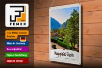 Blechschild Reise 30x40cm Maggiatal-Tessin Schweiz Stadt Gebirge