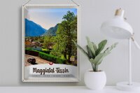 Blechschild Reise 30x40cm Maggiatal-Tessin Schweiz Stadt Gebirge