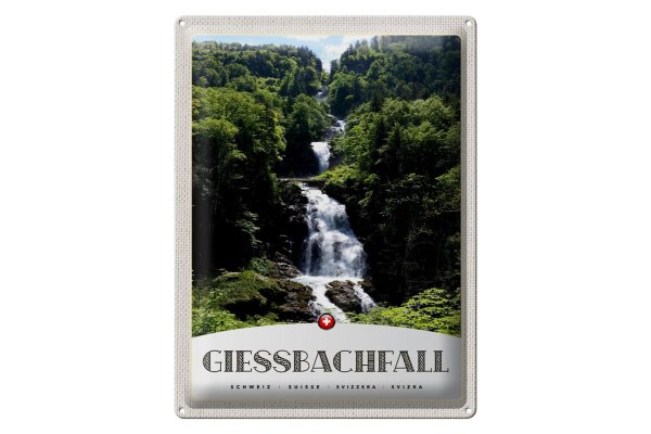 Blechschild Reise 30x40cm Gießbachfall Wasserfall Gebirge Natur