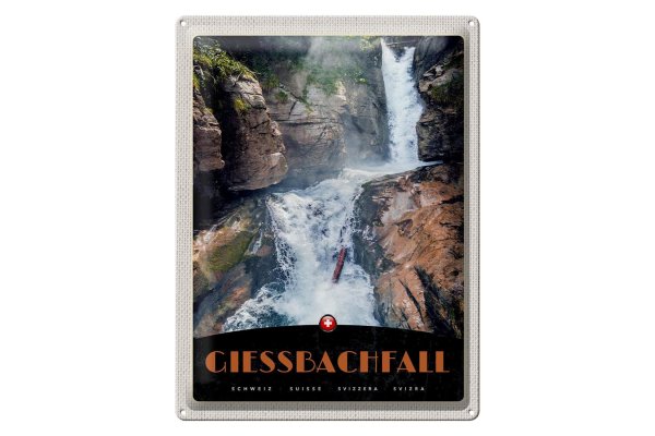 Blechschild Reise 30x40cm Gießbachfall Schweiz Wasserfall Natur