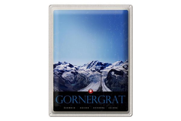 Blechschild Reise 30x40cm Gornergrat Schweiz Gebirge Winterzeit
