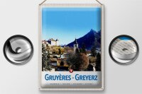 Blechschild Reise 30x40cm Gruyeres Greyerz Schweiz Stadt