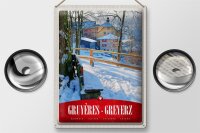 Blechschild Reise 30x40cm Gruyeres Greyerz Schweiz Schnee Urlaub