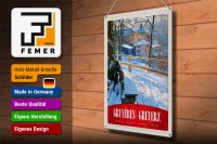 Blechschild Reise 30x40cm Gruyeres Greyerz Schweiz Schnee Urlaub