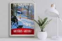 Blechschild Reise 30x40cm Gruyeres Greyerz Schweiz Schnee Urlaub