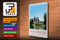 Blechschild Reise 30x40cm Insel Rheinau Schweiz Kirche Urlaub