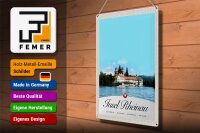 Blechschild Reise 30x40cm Insel Rheinau Europa Kirche Urlaub