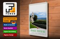 Blechschild Reise 30x40cm Insel Ufenau Schweiz Kirche Wiese See
