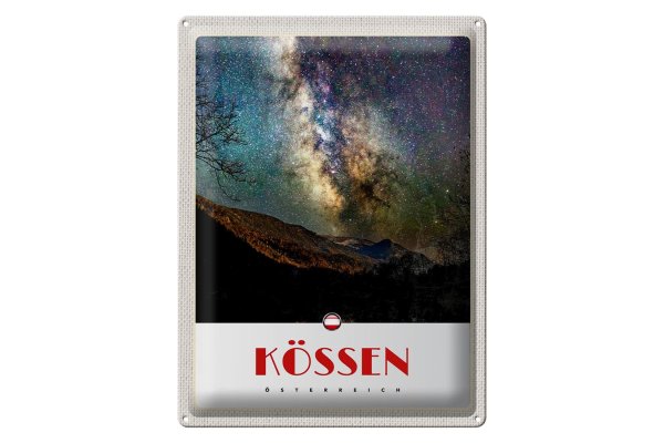 Blechschild Reise 30x40cm Kössen Österreich Himmel Sterne Abend