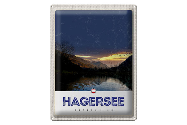 Blechschild Reise 30x40cm Hagersee Österreich Europa See Wald