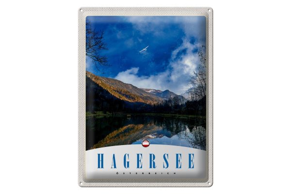 Blechschild Reise 30x40cm Hagersee Österreich Europa Natur Wald
