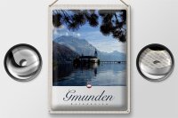 Blechschild Reise 30x40cm Gmunden Österreich Kirche Gebirge Natur