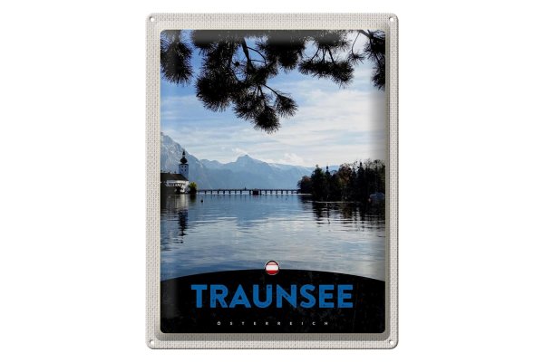 Blechschild Reise 30x40cm Traunsee Österreich  Natur Gebirge