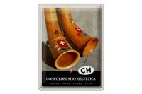 Blechschild Reise 30x40cm Confoederatio Helvetica Alphorn Urlaub