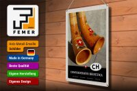 Blechschild Reise 30x40cm Confoederatio Helvetica Alphorn Urlaub