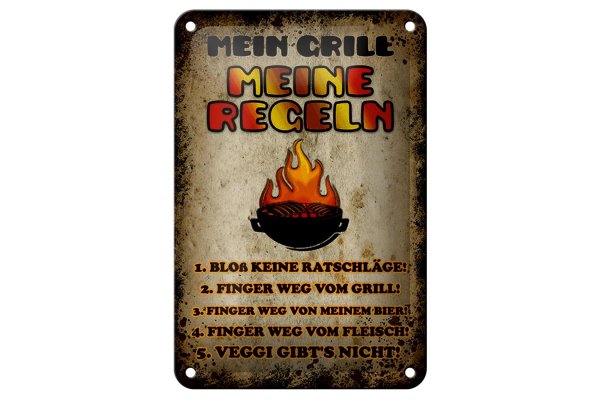 Blechschild Spruch 12x18cm Mein Grill meine Regeln Fleisch