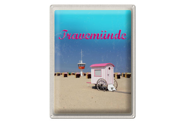 Blechschild Reise 30x40cm Travemünde Strand Rettungsturm