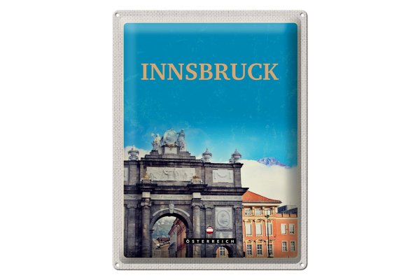 Blechschild Reise 30x40cm Innsbruck Österreich Schloss Skulptur