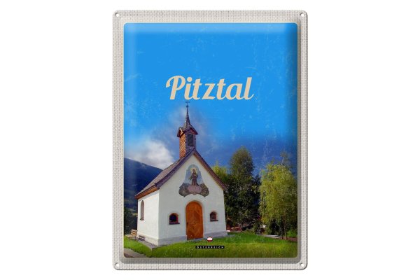 Blechschild Reise 30x40cm Pitztal Kirche Österreich Natur Urlaub