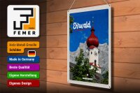 Blechschild Reise 30x40cm Ehrwald Österreich Kirche rotes Dach