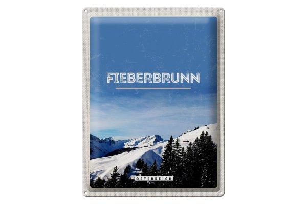 Blechschild Reise 30x40cm Fieberbrunn Österreich Winter Ski
