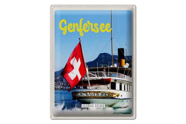 Blechschild Reise 30x40cm Genfersee Schweiz Lasuisse Schiffstour