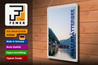 Blechschild Reise 30x40cm Blick auf Hallstättersee Österreich