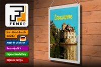 Blechschild Reise 30x40cm Lausanne Schloss See Schweiz Reiseziel