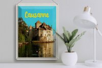 Blechschild Reise 30x40cm Lausanne Schloss See Schweiz Reiseziel
