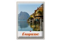Blechschild Reise 30x40cm Lugano Schweiz See Ausblick auf...
