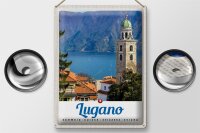 Blechschild Reise 30x40cm Lugano Schweiz See Kirche Gebirge
