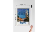 Blechschild Reise 30x40cm Lugano Schweiz See Kirche Gebirge